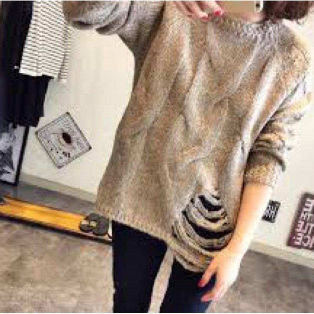 J.O.A. Textured Distressed Tan Sweater